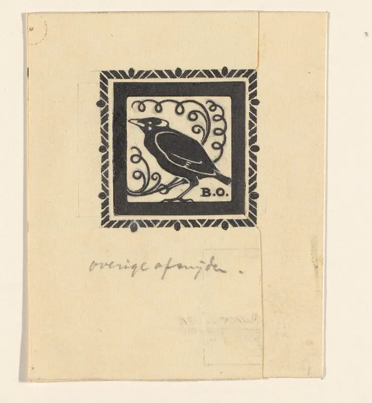 Ontwerp voor een ex libris met een vogel en de initialen B.O. Wall Art by Julie de Graag - High-Resolution Digital Print