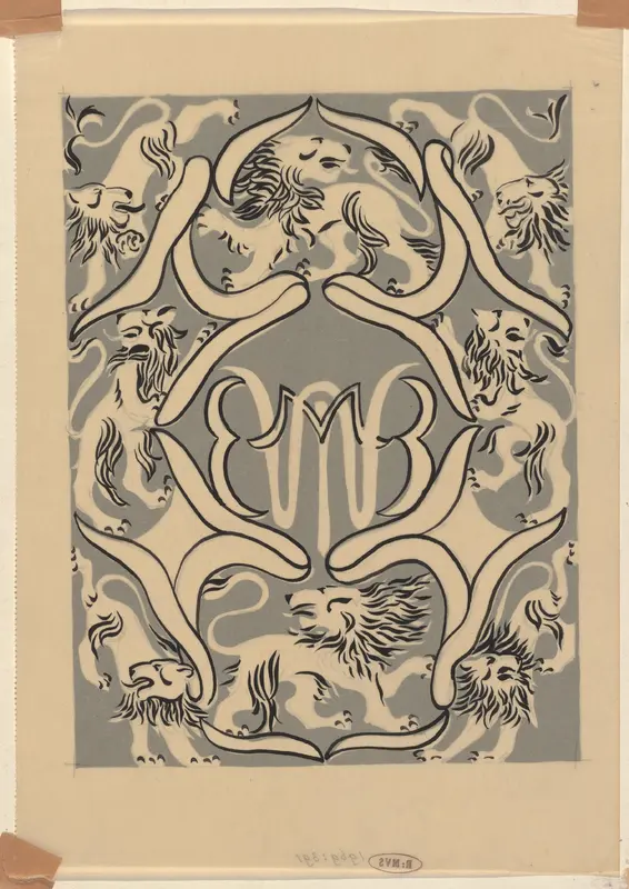 Ontwerp voor een ex libris met monogram en leeuwen Wall Art by Carel Adolph Lion Cachet - High-Resolution Digital Print