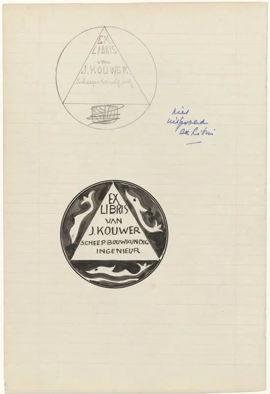 Ontwerp voor een ex libris van J. Kouwer, scheepbouwkundig ingenieur Wall Art by Carel Adolph Lion Cachet - High-Resolution Digital Print