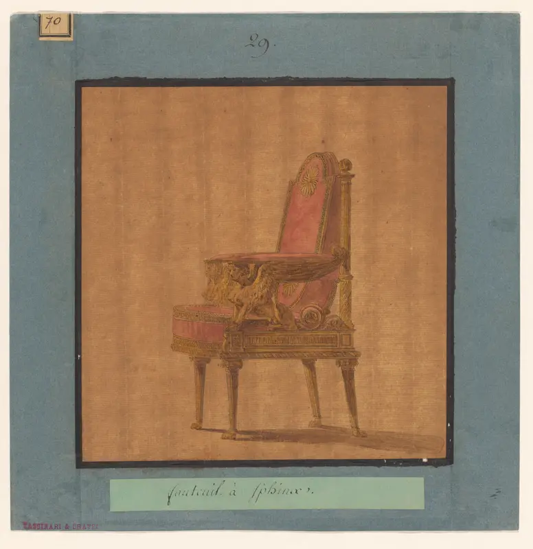 Ontwerp voor een fauteuil met armsteunen in de vorm van sfinxen Wall Art by Jean Démosthène Dugourc - High-Resolution Digital Print