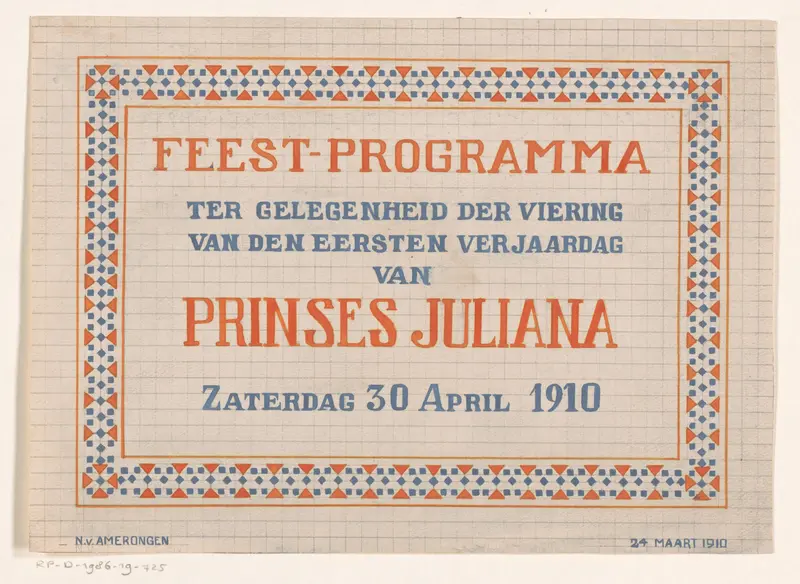Ontwerp voor een feestprogramma ter gelegenheid van de eerste verjaardag van prinses Juliana Wall Art by Reinier Willem Petrus de Vries (1874-1953) - High-Resolution Digital Print