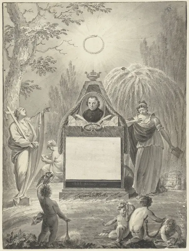 Ontwerp voor een gedenkprent voor Jan Nieuwenhuysen, stichter van de Maatschappij tot Nut van 't Algemeen Wall Art by Cornelis Groeneveld - High-Resolution Digital Print