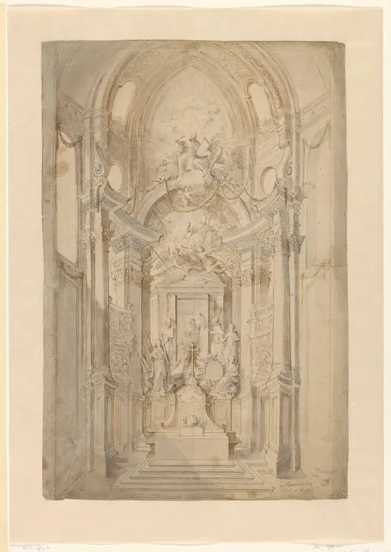 Ontwerp voor een gelegenheidsversiering van het hoogaltaar in de St. Augustinuskerk te Antwerpen Wall Art by Hendrik Frans Verbruggen - High-Resolution Digital Print