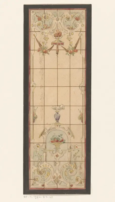 Ontwerp voor een glas in loodraam met bloemen, vruchten en slakken Wall Art by anonymous - High-Resolution Digital Print