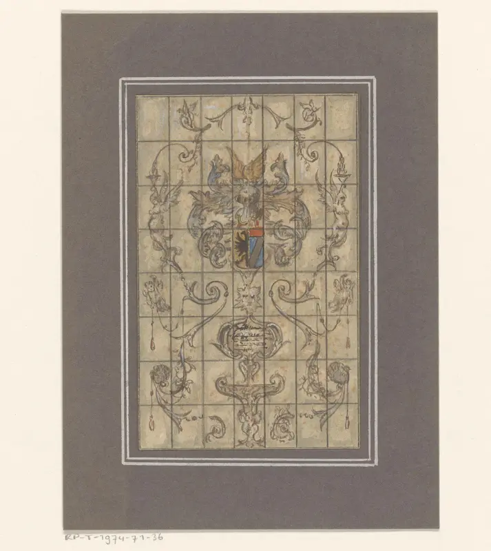 Ontwerp voor een glas in loodraam met heraldisch wapen Wall Art by anonymous - High-Resolution Digital Print