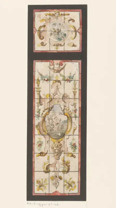Ontwerp voor een glas in loodraam met putto in een cartouche Wall Art by anonymous - High-Resolution Digital Print