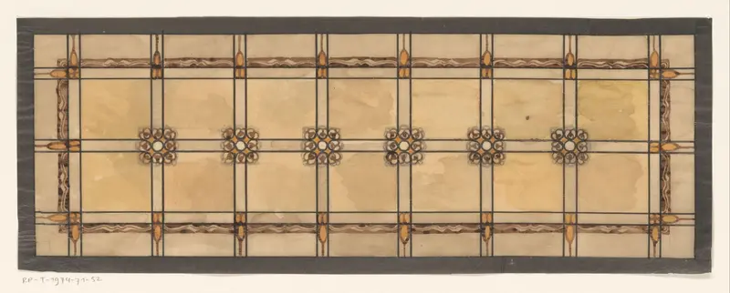 Ontwerp voor een glas in loodraam met zes bloemornamenten Wall Art by anonymous - High-Resolution Digital Print