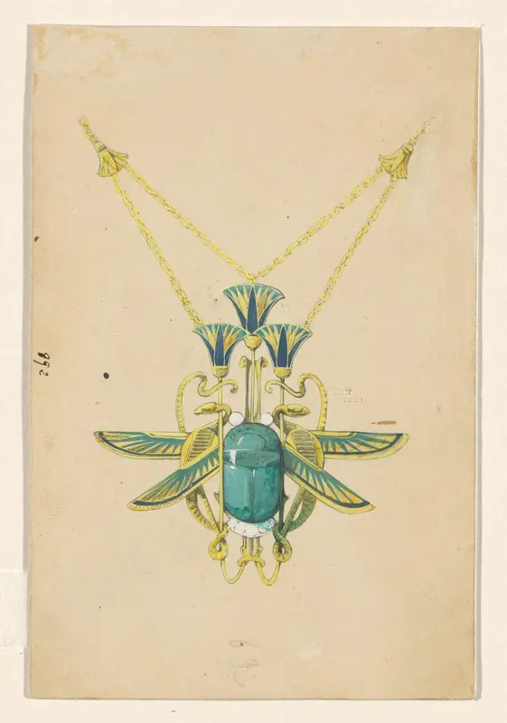 Ontwerp voor een hanger met een scarabee, slangen en lotusbloemen, van geëmailleerd goud met een scarabee Wall Art by Unknown - High-Resolution Digital Print