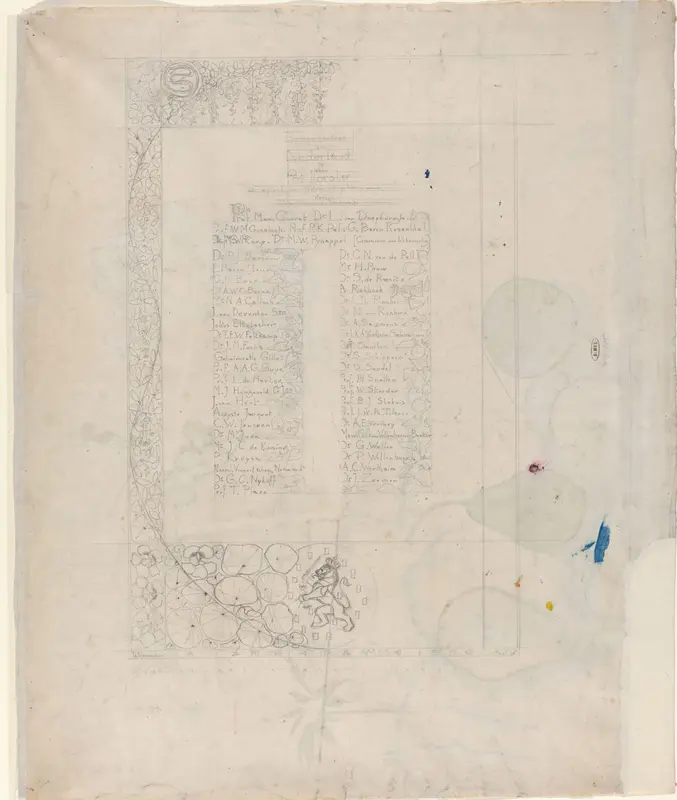 Ontwerp voor een herinneringsblad voor prof. J. Forster, bij zijn vertrek uit Nederland in 1896 Wall Art by Theo Nieuwenhuis - High-Resolution Digital Print