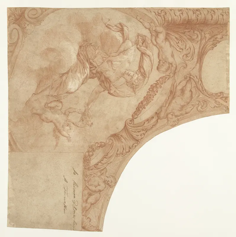 Ontwerp voor een hoekstuk van plafond met personificatie van de Zuivere Waarheid Wall Art by Mattheus Terwesten - High-Resolution Digital Print