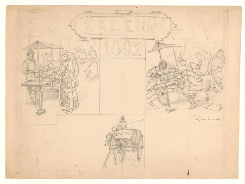 Ontwerp voor een kalenderblad voor het jaar 1892 Wall Art by Johan Braakensiek - High-Resolution Digital Print