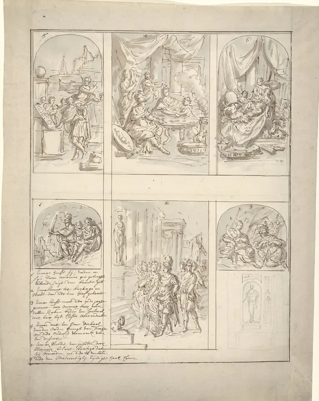 Ontwerp voor een kamerbeschildering met scènes uit het leven van Aeneas Wall Art by Elias van Nijmegen - High-Resolution Digital Print