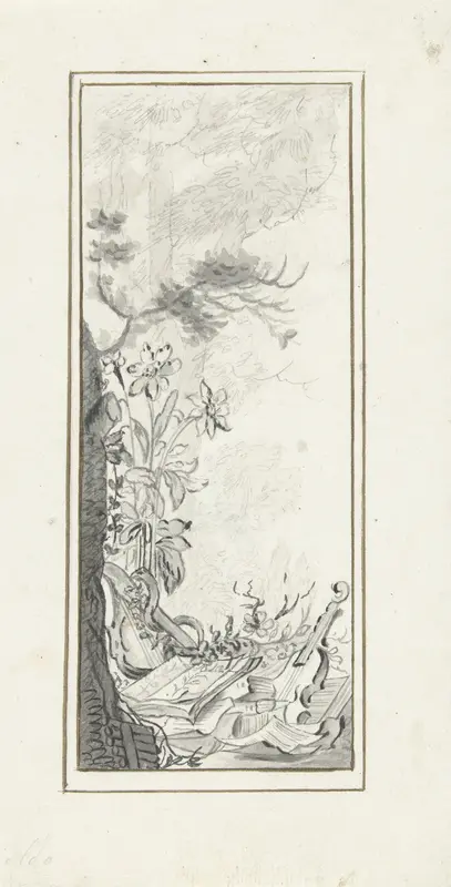 Ontwerp voor een kamerversiering: attributen van Apollo, voor de Ochtend (?) Wall Art by Abraham Meertens - High-Resolution Digital Print