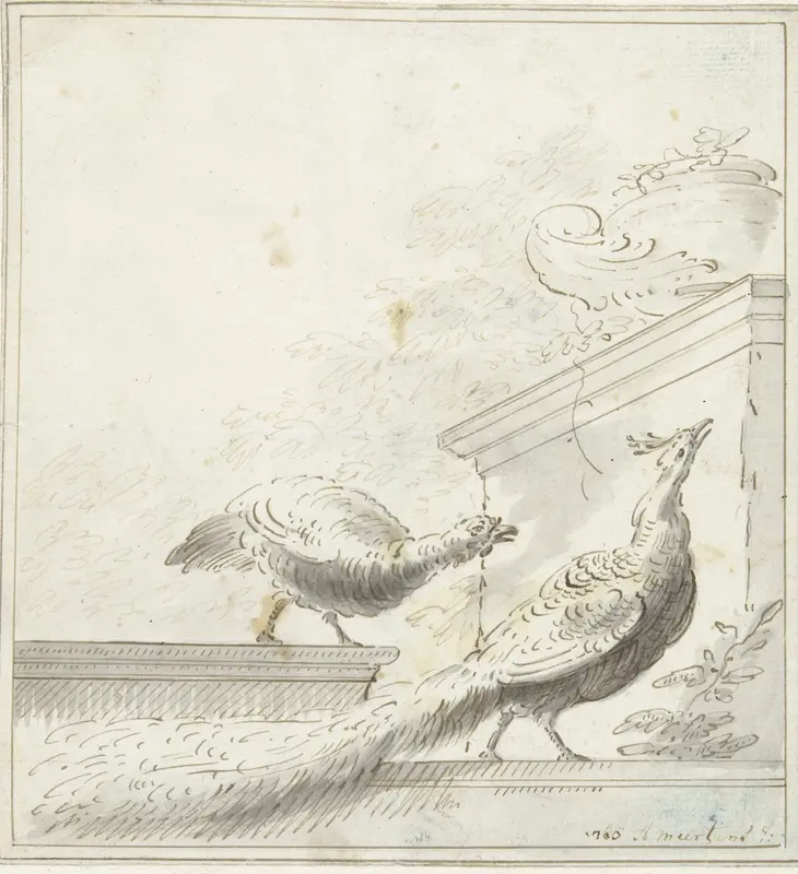 Ontwerp voor een kamerversiering met pauwen op een balustrade Wall Art by Abraham Meertens - High-Resolution Digital Print