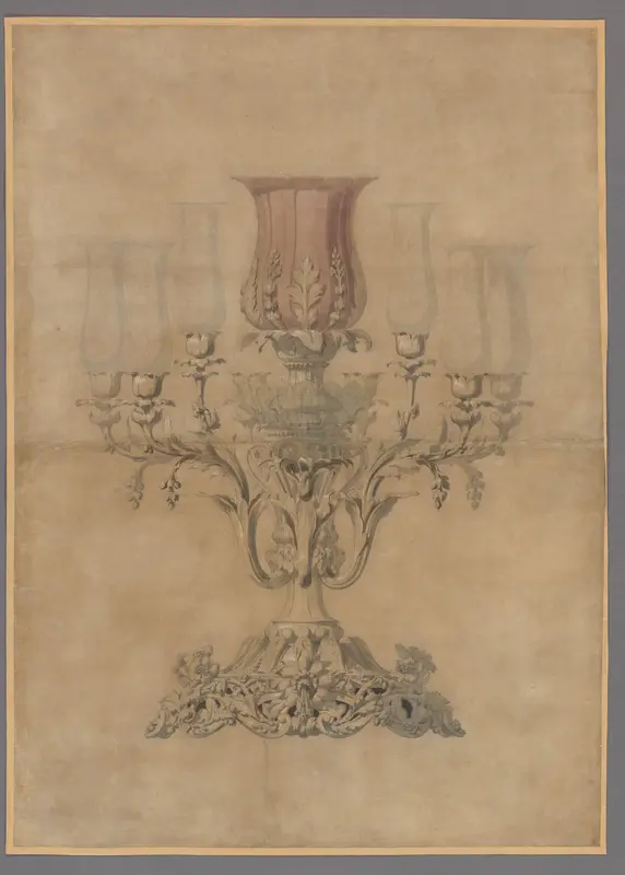 Ontwerp voor een kandelaber met glazen coupes en kappen Wall Art by Unknown - High-Resolution Digital Print