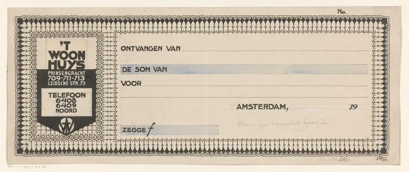 Ontwerp voor een kwitantie voor meubelfabriek 't Woonhuys Wall Art by Unknown - High-Resolution Digital Print