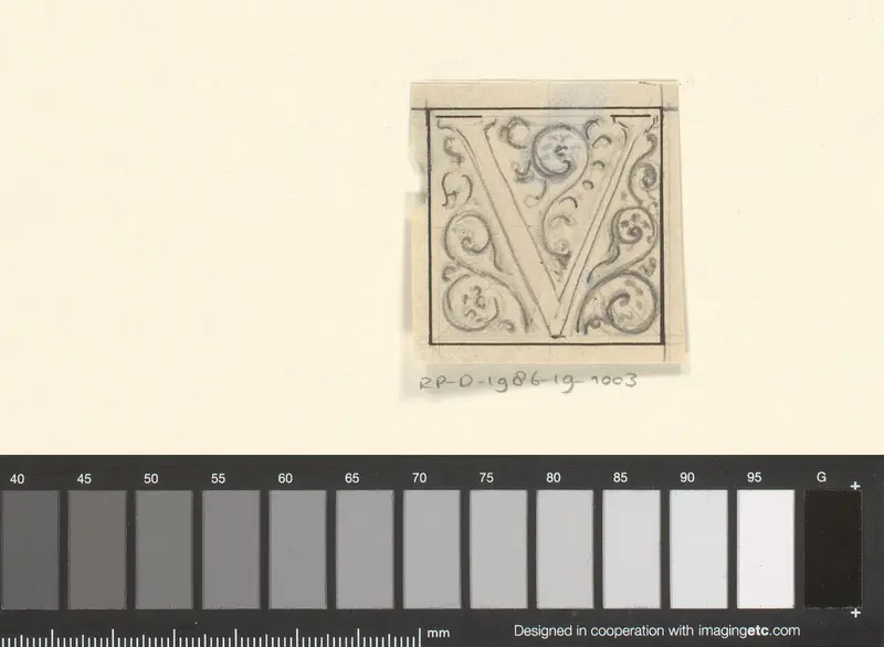 Ontwerp voor een letter 'V' met ornamenten Wall Art by Reinier Willem Petrus de Vries (1874-1953) - High-Resolution Digital Print