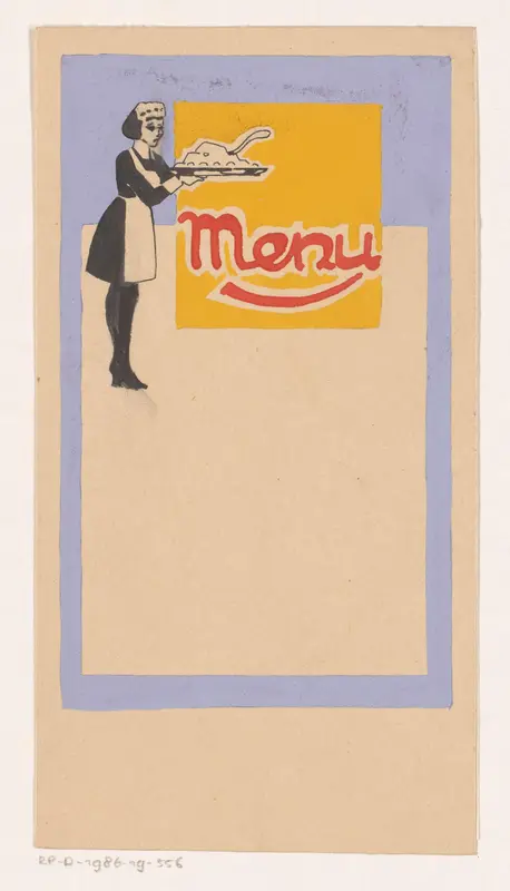 Ontwerp voor een menukaart met een serveerster met schaal Wall Art by Reinier Willem Petrus de Vries (1874-1953) - High-Resolution Digital Print