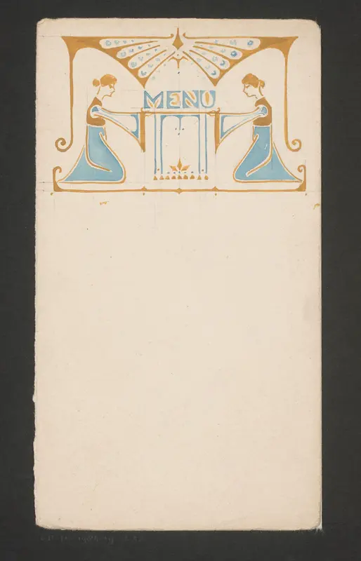 Ontwerp voor een menukaart met twee knielende vrouwen Wall Art by Reinier Willem Petrus de Vries (1874-1953) - High-Resolution Digital Print