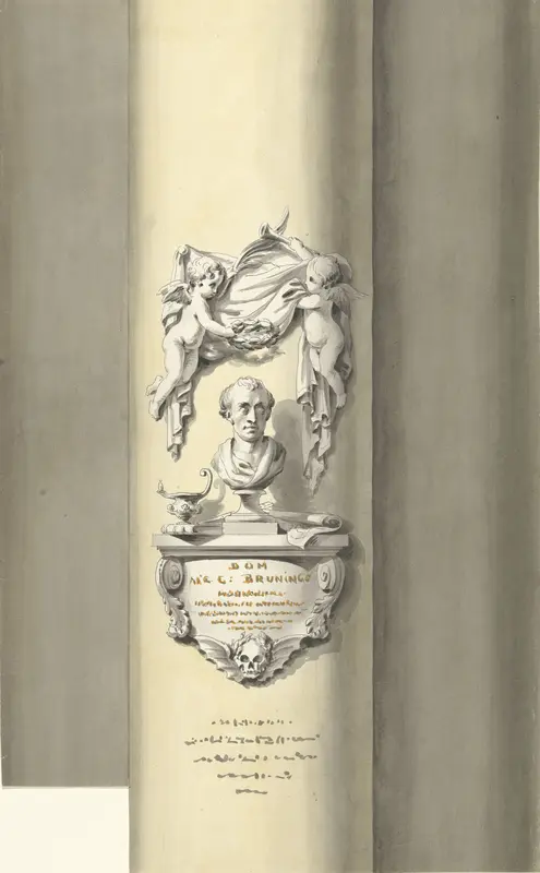 Ontwerp voor een monument voor C. Brunings: een borstbeeld met putti Wall Art by Bartholomeus Ziesenis - High-Resolution Digital Print