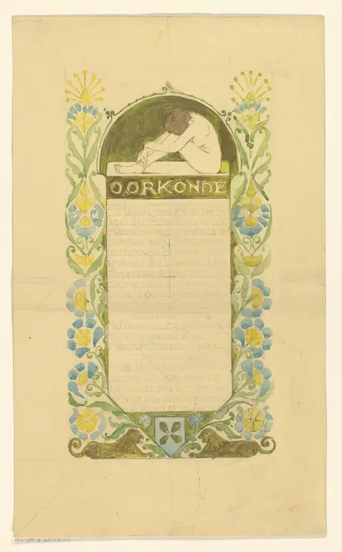 Ontwerp voor een oorkonde ter gelegenheid van de onthulling van het verzetsmonument van Hilversum Wall Art by Reinier Willem Petrus de Vries (1874-1953) - High-Resolution Digital Print