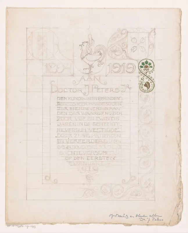 Ontwerp voor een opdrachtblad voor een album voor dr. J. Peters Jr. Wall Art by Reinier Willem Petrus de Vries (1874-1953) - High-Resolution Digital Print