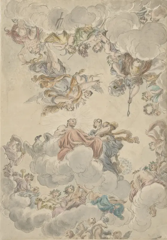 Ontwerp voor een plafond met het huwelijk van Jupiter en Juno Wall Art by Petrus Norbertus van Reysschoot - High-Resolution Digital Print