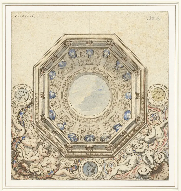 Ontwerp voor een plafond met koepel Wall Art by Pierre Mignard (1612-1695) - High-Resolution Digital Print