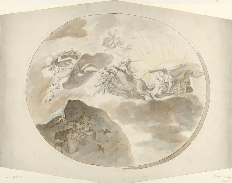 Ontwerp voor een plafondschildering met Aurora die de Nacht verjaagt Wall Art by Unknown - High-Resolution Digital Print