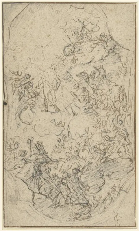 Ontwerp voor een plafondschildering met Christus in de hemel tussen heiligen Wall Art by Unknown - High-Resolution Digital Print