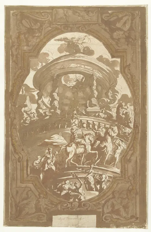 Ontwerp voor een plafondschildering met de Apotheose van een vorst Wall Art by Augustinus Terwesten (I) - High-Resolution Digital Print