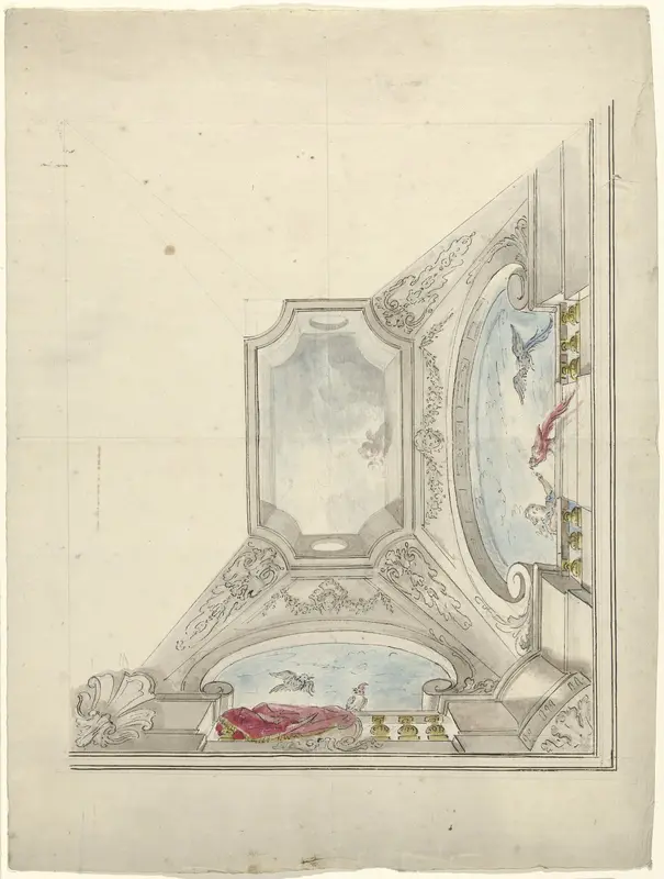 Ontwerp voor een plafondschildering met doorbroken gewelf met uitzicht naar de lucht Wall Art by Dionys van Nijmegen - High-Resolution Digital Print