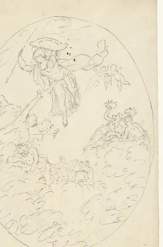 Ontwerp voor een plafondschildering met een Triomf van Minerva, in ovaal Wall Art by Unknown - High-Resolution Digital Print