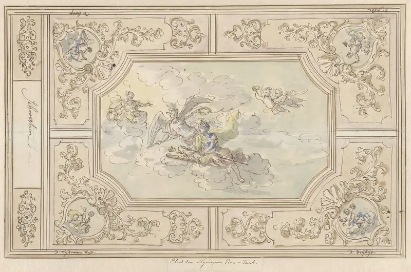 Ontwerp voor een plafondschildering met Eer (?) gekroond door de Tijd Wall Art by Elias van Nijmegen - High-Resolution Digital Print