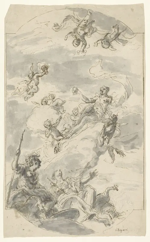 Ontwerp voor een plafondschildering met Venus, Minerva en Juno Wall Art by Vittorio Maria Bigari - High-Resolution Digital Print