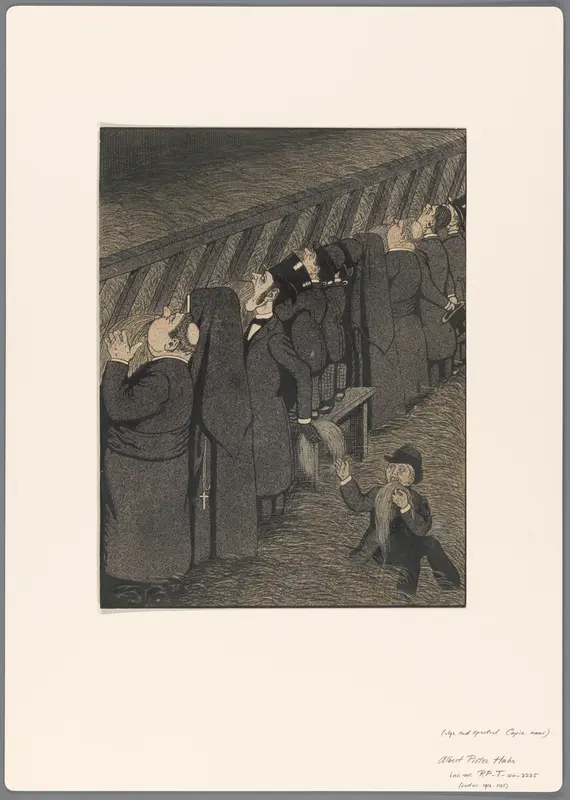 Ontwerp voor een politieke spotprent: rij heren bij een voederbak Wall Art by Unknown - High-Resolution Digital Print