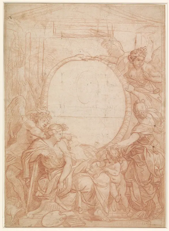 Ontwerp voor een portret omrand door een slang Wall Art by Charles Le Brun - High-Resolution Digital Print