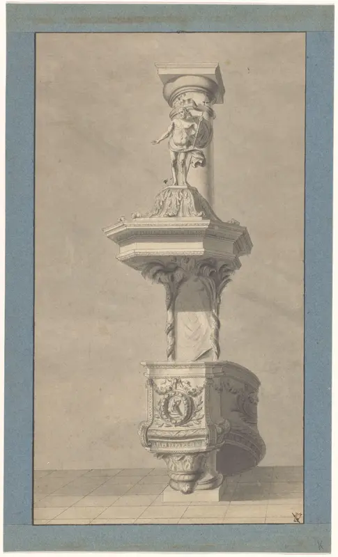 Ontwerp voor een preekstoel bekroond met de figuur van Johannes de Doper Wall Art by anonymous - High-Resolution Digital Print