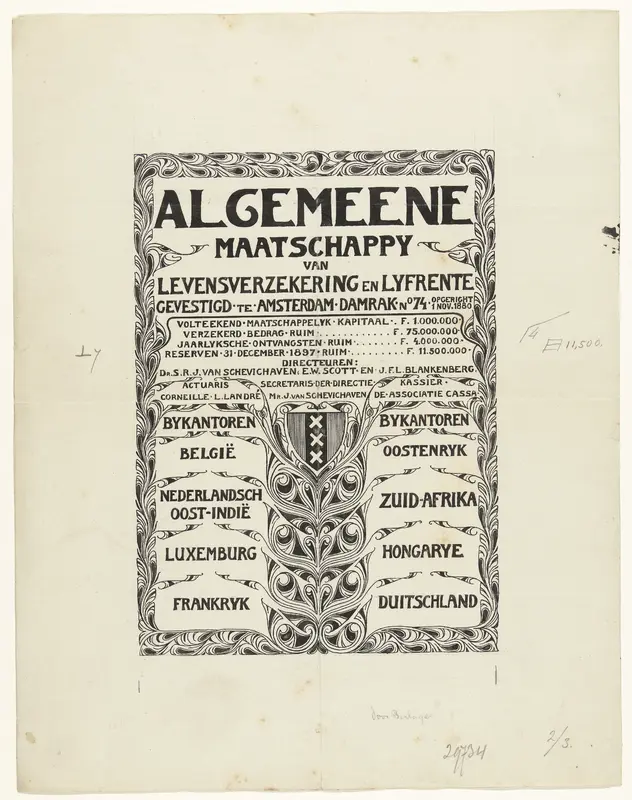 Ontwerp voor een reclame voor de Algemeene Maatschappij van Levensverzekering en Lijfrente te Amsterdam Wall Art by Hendrik Petrus Berlage - High-Resolution Digital Print