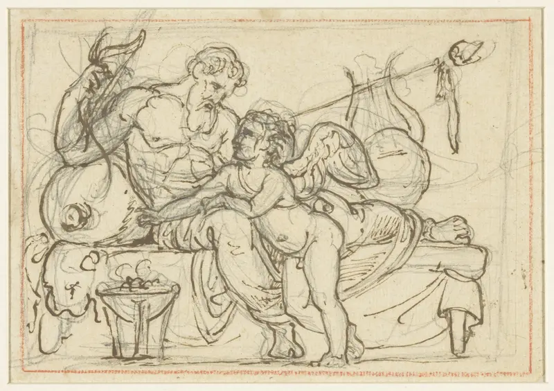 Ontwerp voor een reliëf met Amor en een liggende figuur van Anacreon Wall Art by Bertel Thorvaldsen - High-Resolution Digital Print