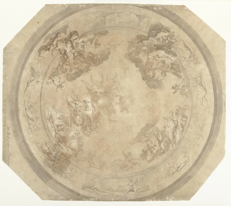 Ontwerp voor een rond plafondstuk met de vier windstreken Wall Art by Mattheus Terwesten - High-Resolution Digital Print