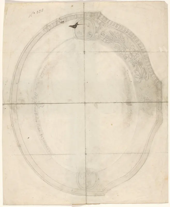 Ontwerp voor een schaal met druivenranken en korenaren, de herrijzenis van Christus, een figuur in de wolken en twee putti Wall Art by anonymous - High-Resolution Digital Print