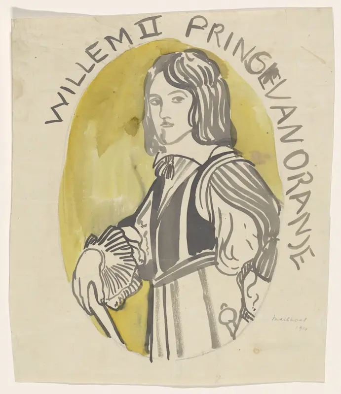 Ontwerp voor een schildering in de Mailboot: Willem II Prins van Oranje Wall Art by Carel Adolph Lion Cachet - High-Resolution Digital Print