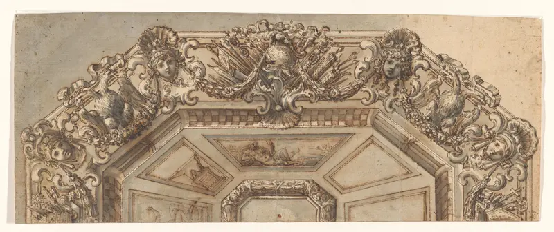 Ontwerp voor een schotel met in de rand twee maal een dubbelkoppige gekroonde adelaar, vermoedelijk voor paus Alexander VIII Ottoboni (reg. 1689-1691) Wall Art by anonymous - High-Resolution Digital Print