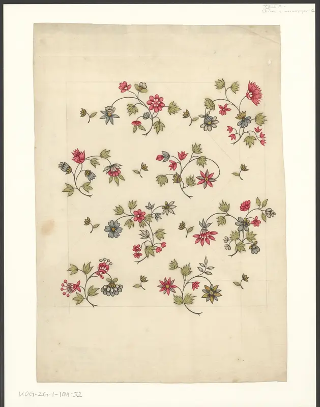 Ontwerp voor een sits met bloemen en takken Wall Art by anonymous - High-Resolution Digital Print