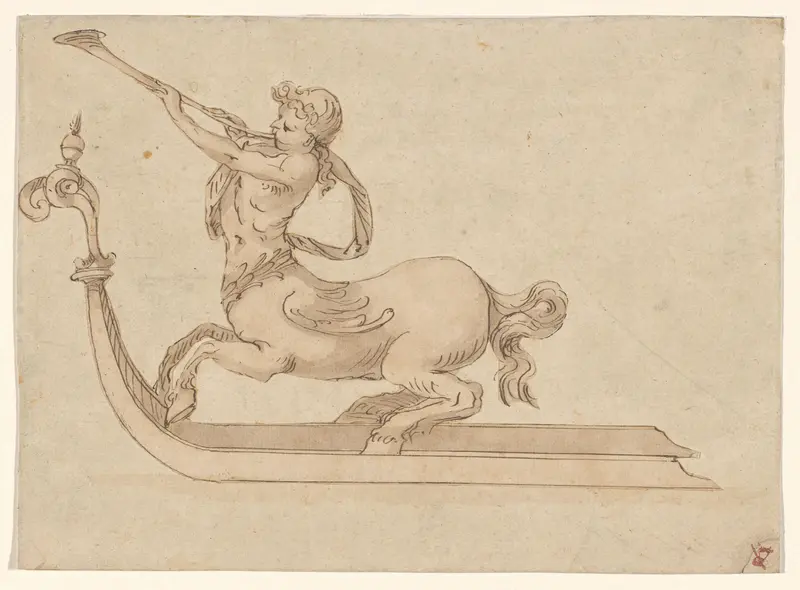 Ontwerp voor een slede in de vorm van een hoornblazende centaur Wall Art by anonymous - High-Resolution Digital Print