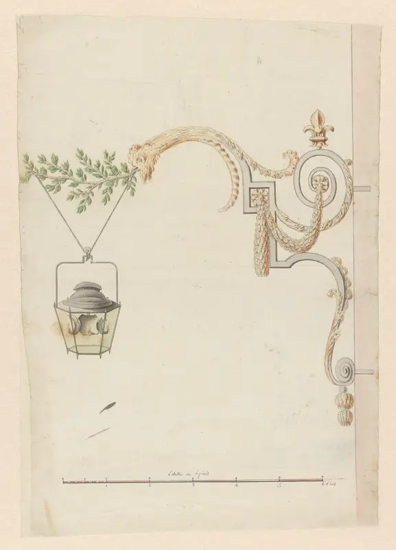 Ontwerp voor een smeedijzeren buitenlantaarn met een vergulde hanenkop die een bladertak in de snavel houdt Wall Art by Jean-Louis Fontaine - High-Resolution Digital Print