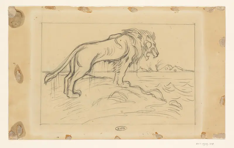 Ontwerp voor een spotprent op de Stormvloed van 1906 Wall Art by Unknown - High-Resolution Digital Print