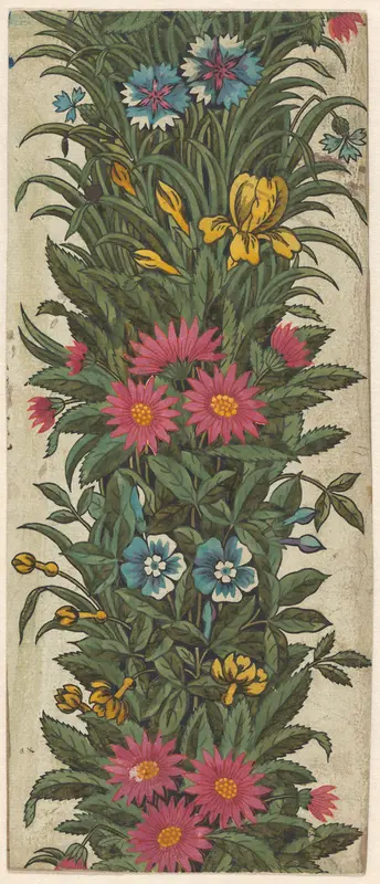 Ontwerp voor een staande rand van bladeren en bloemen, voor een gedrukte stof (toile de Jouy) Wall Art by anonymous - High-Resolution Digital Print