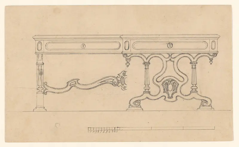 Ontwerp voor een tafel, met een gecombineerd voor- en zijaanzicht Wall Art by Unknown - High-Resolution Digital Print